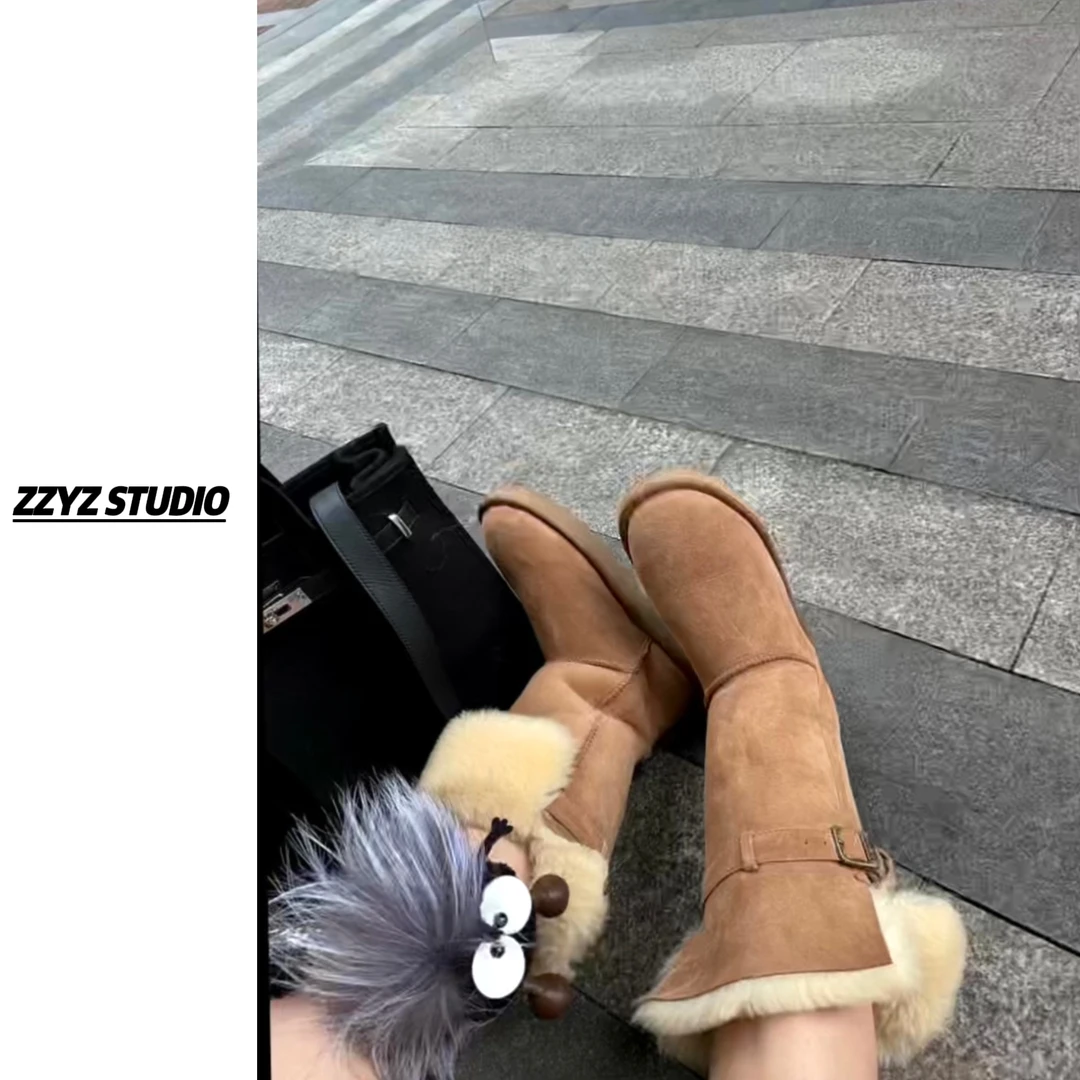 【皮毛一体雪地靴女】冬季新款皮毛一体高帮两穿防滑雪地棉潮