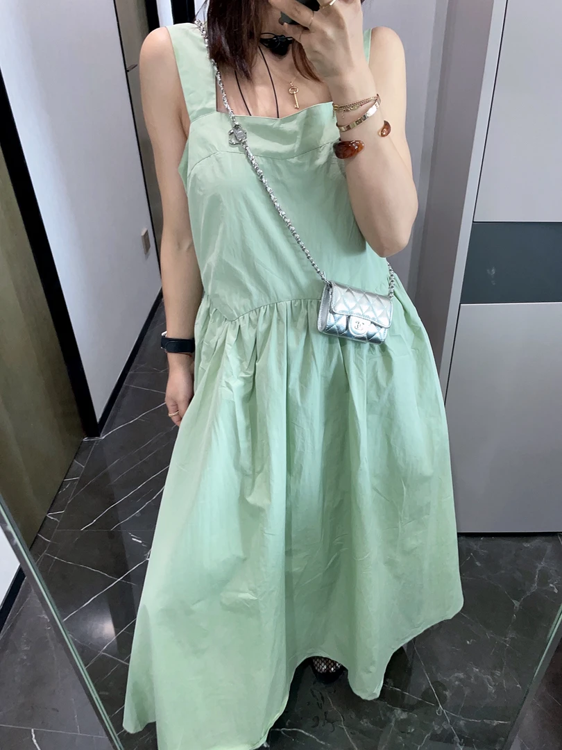 韩版宽边背心小清新百搭减龄淑女连衣裙24136