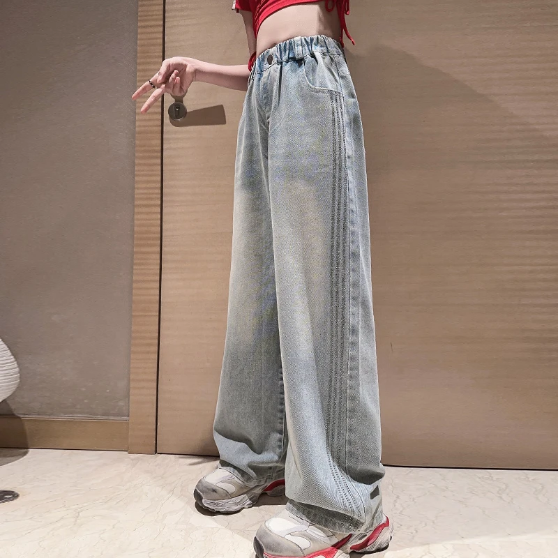 女童牛仔裤2024新款洋气儿童直筒裤夏装浅色裤子中大童休闲裤12岁