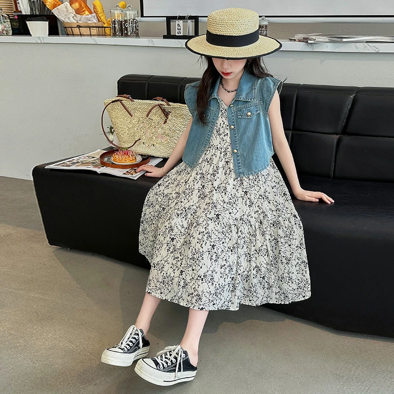 女童裙子夏季洋气12岁女孩连衣裙韩版儿童碎花裙两件套夏装中大童