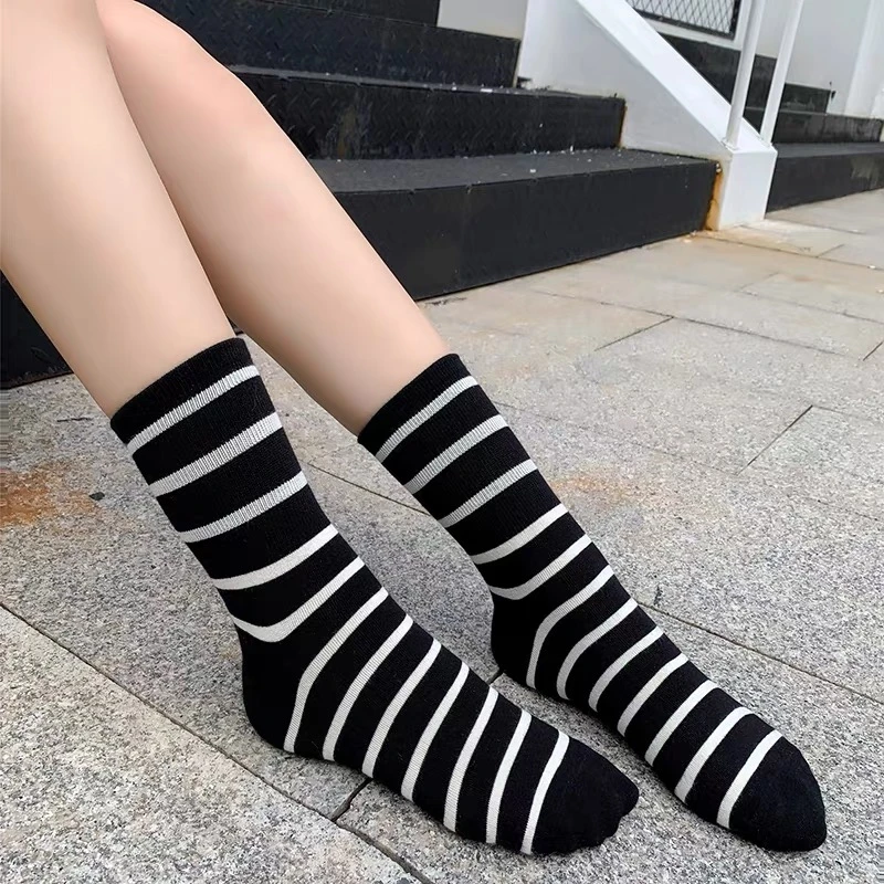 长筒女袜条纹时尚中筒袜子女高筒百搭款运动舒适春秋休闲玛丽珍jk