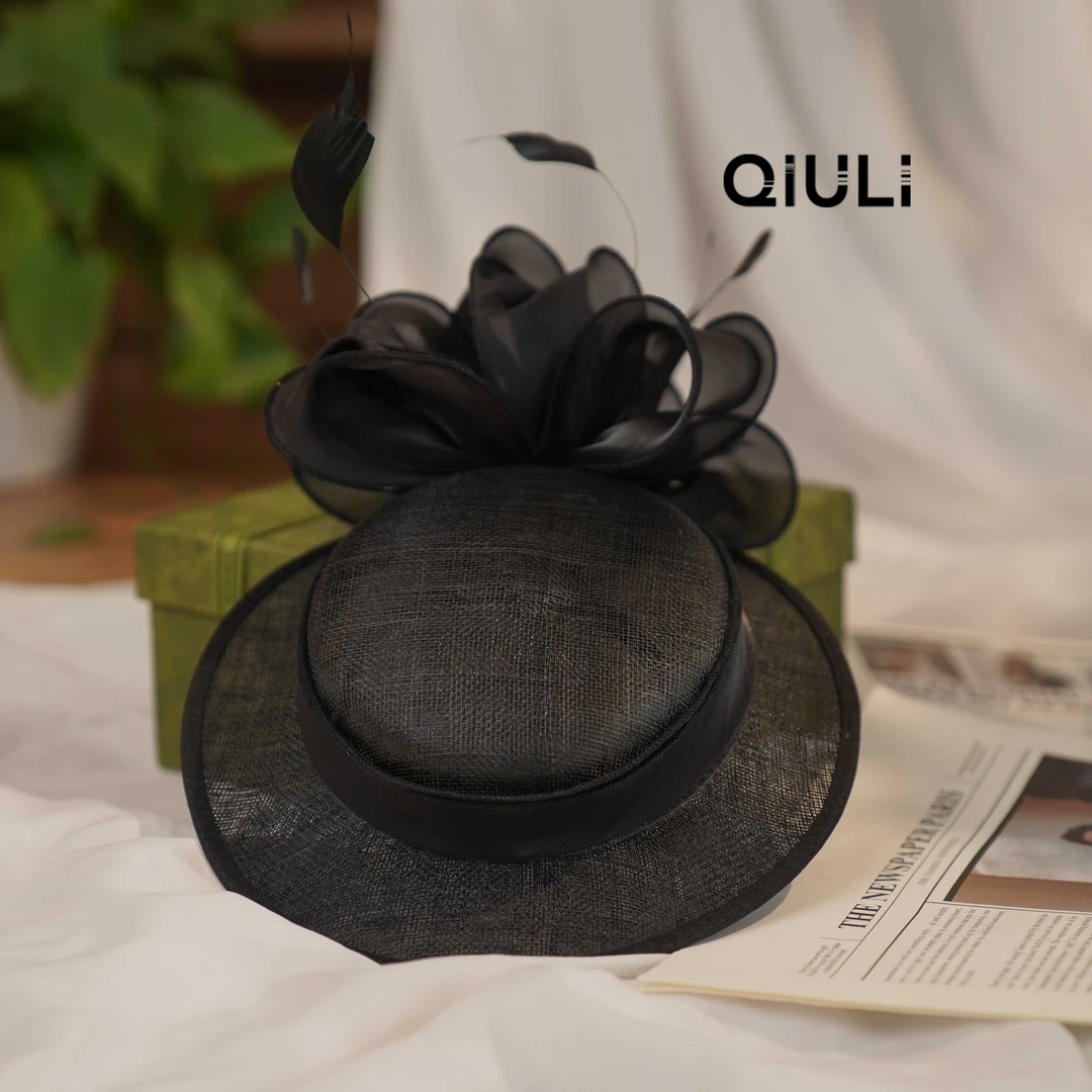 黑色花花羽毛菲律宾麻纱头饰 美美500