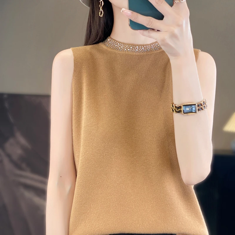 【100%羊毛福利】背心新款女士半高修身打底毛衣女百搭宽松