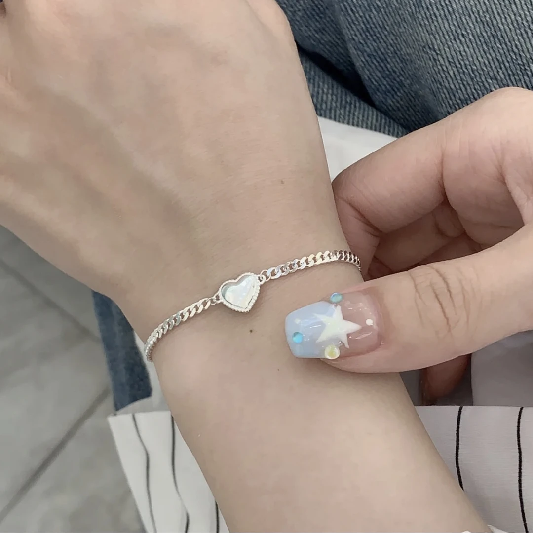 925银手链 925纯银手链女可爱爱心手饰手串小众设计ins风简约饰品