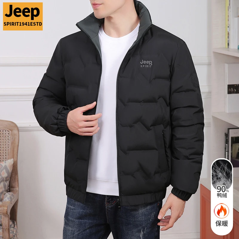 JEEP中年男士羽绒服2025冬季双面经典百搭加绒加厚保暖羽绒外套男