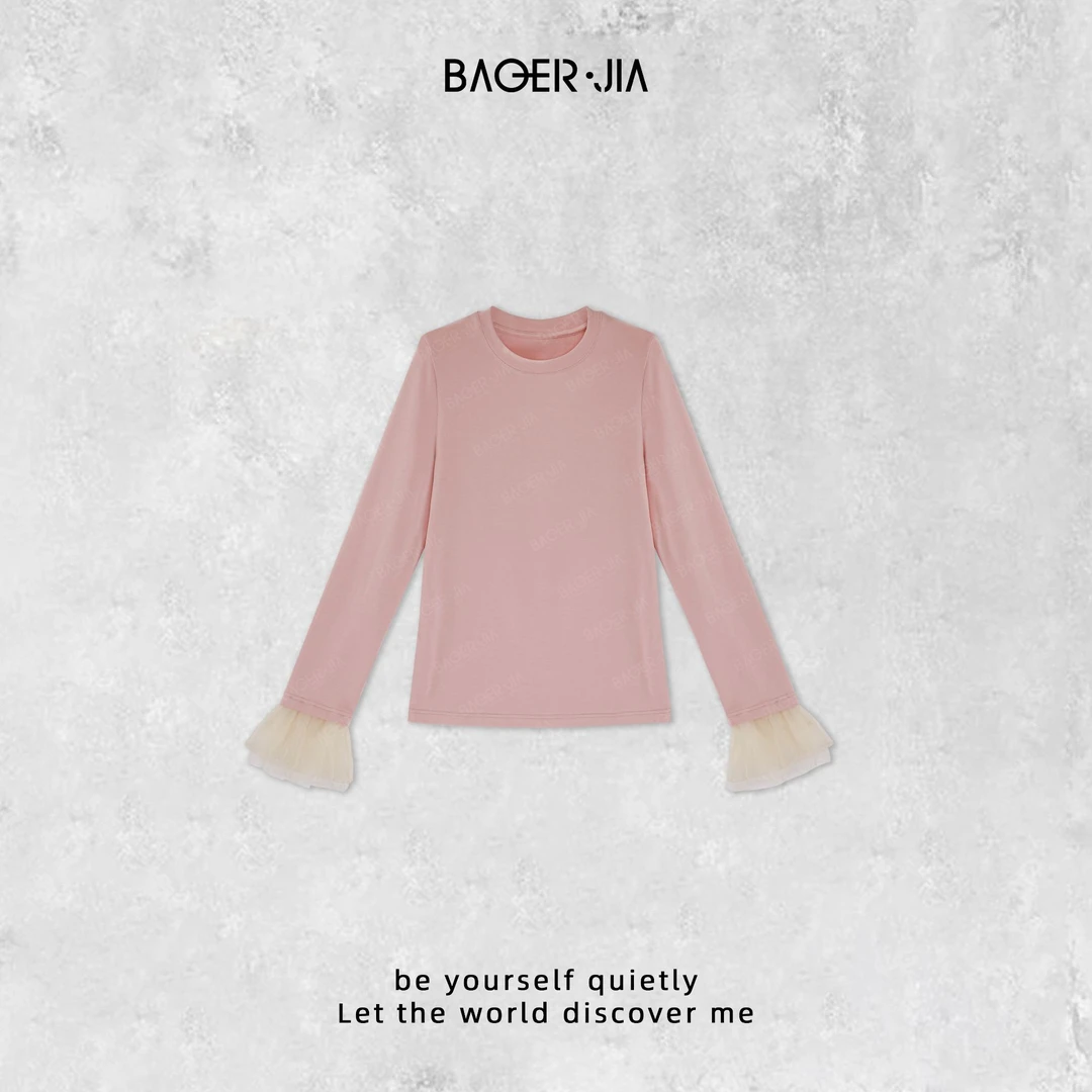 19-【加绒公主袖】宝儿家含幂BL72824410冬季花瓣蕾丝拼接时尚上衣