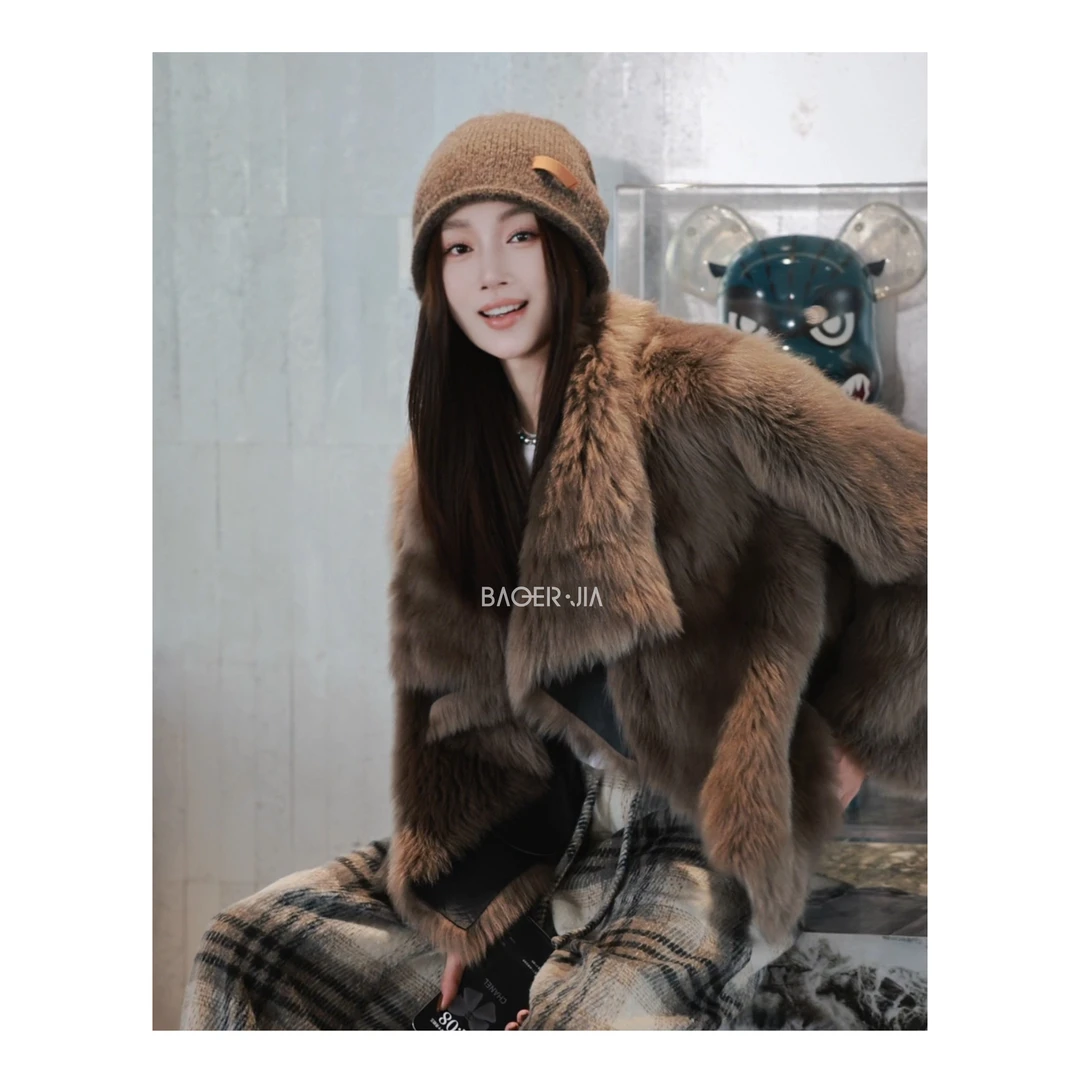 6-宝儿家含幂BA99724411冬季新款穿搭名媛千金翻领皮毛一体外套