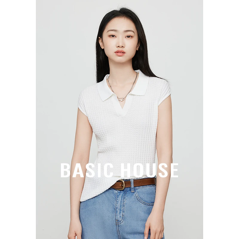 Basic House/百家好春夏季翻领设计感时尚毛衣针织衫-B0624H5M422