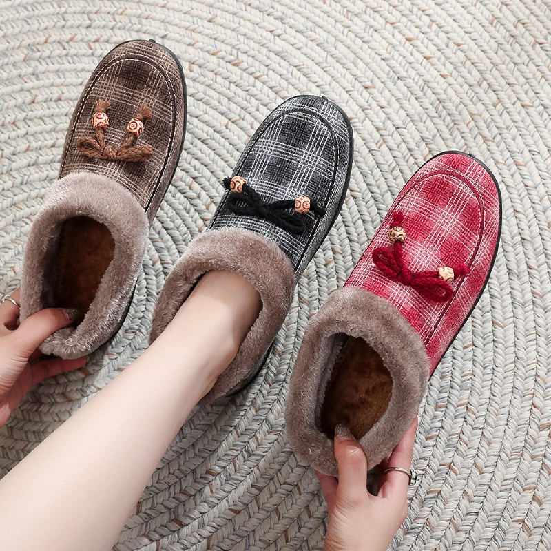 冬季北京布鞋棉鞋防滑脚蹬新款软底保暖加绒妈妈鞋子小香风防冻绒