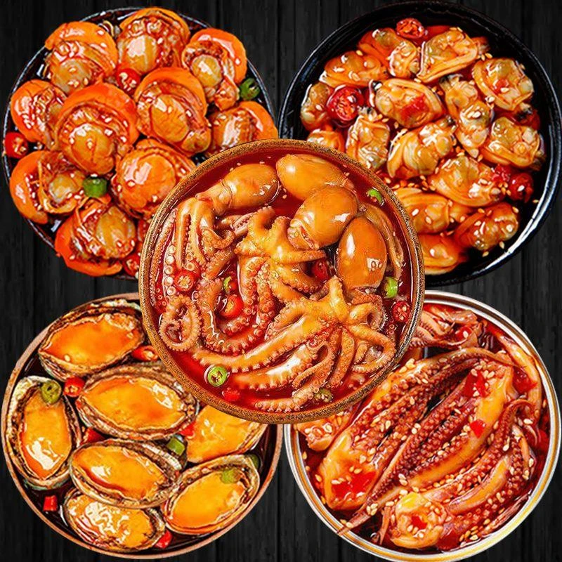 【小扬哥力荐】香辣爆头八爪鱼即食麻辣小海鲜罐头扇贝鲍鱼鱿鱼须