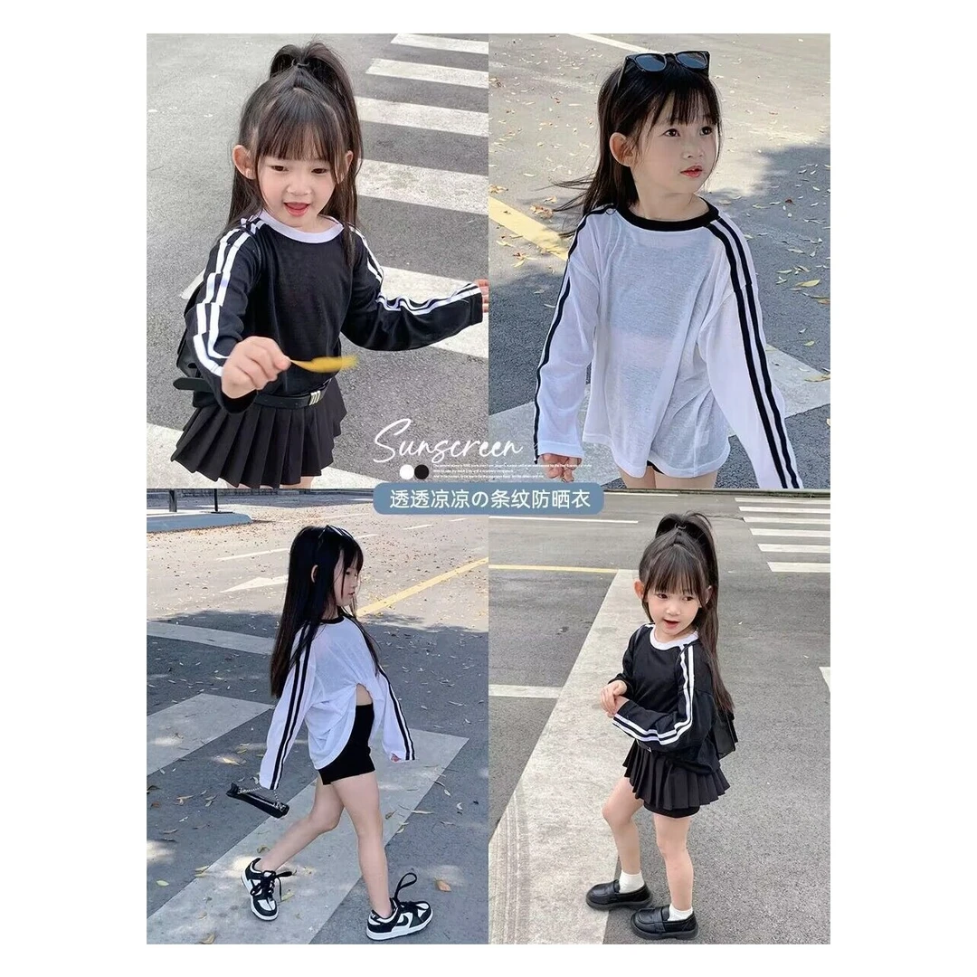 女童长袖防晒衫夏季新款中大童夏装薄款套头空调服轻薄休闲t恤潮