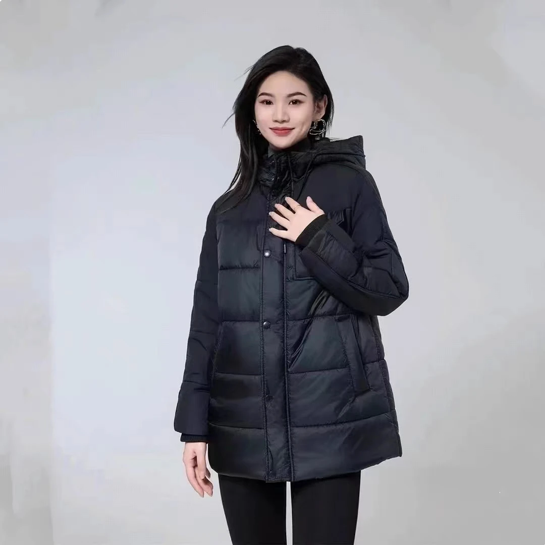 【阿玛施  AMASS】5400612  2023秋冬气质宽松休闲拼接连帽保暖棉服