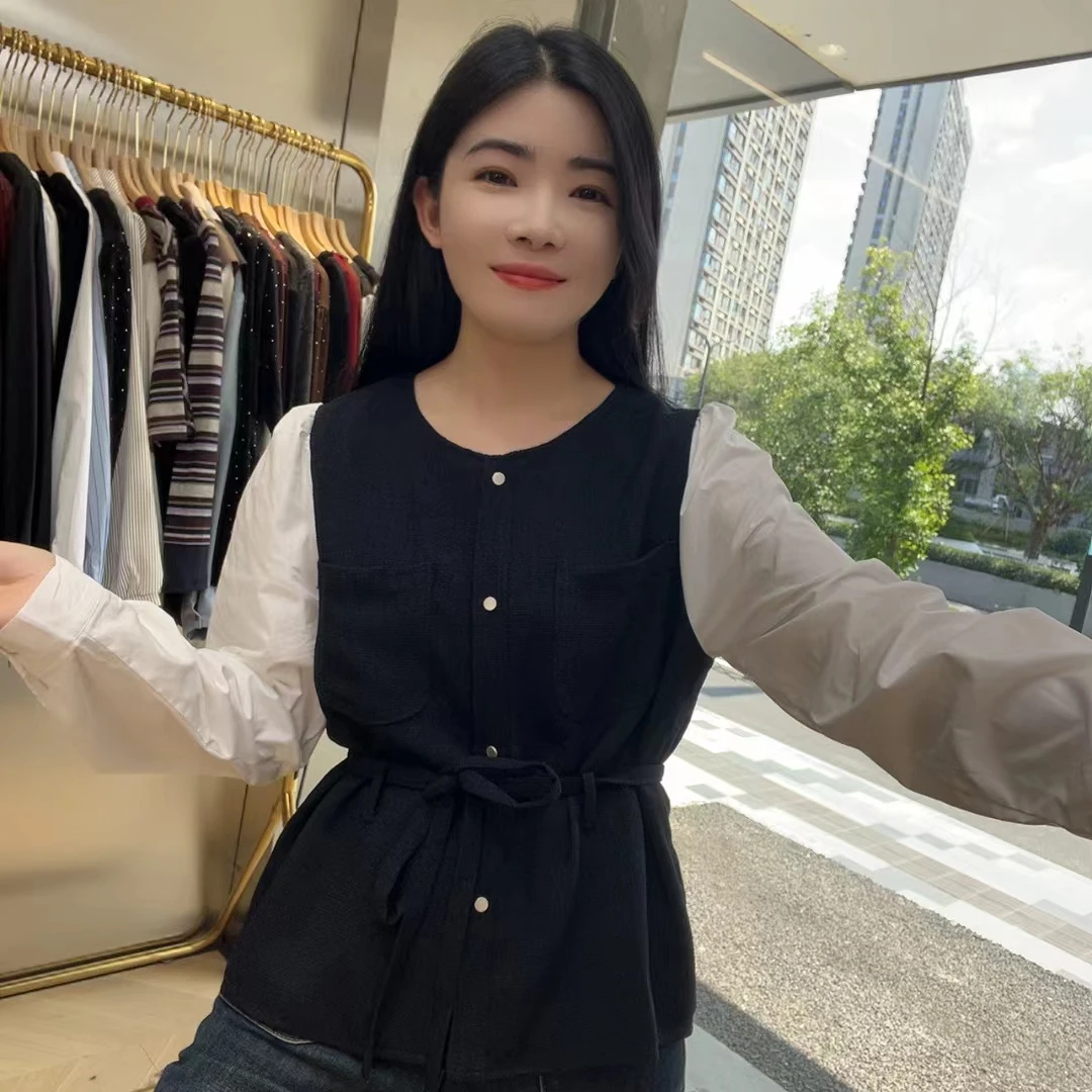 QC 241903 法式圆领名媛假两件拼接气质衬衫