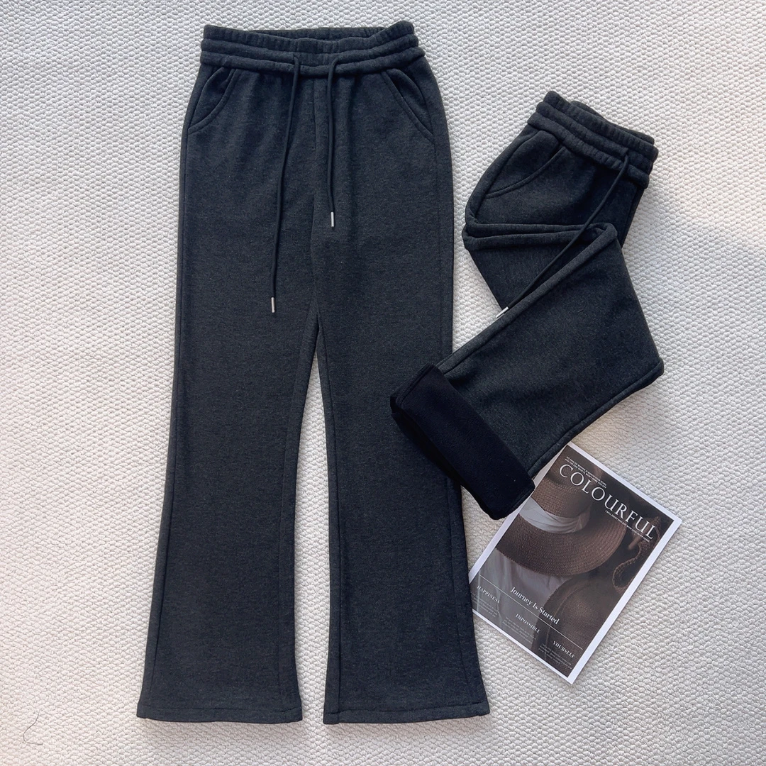 QC 242360加绒有弹力 高货显瘦提臀后腰松紧抽绳喇叭裤