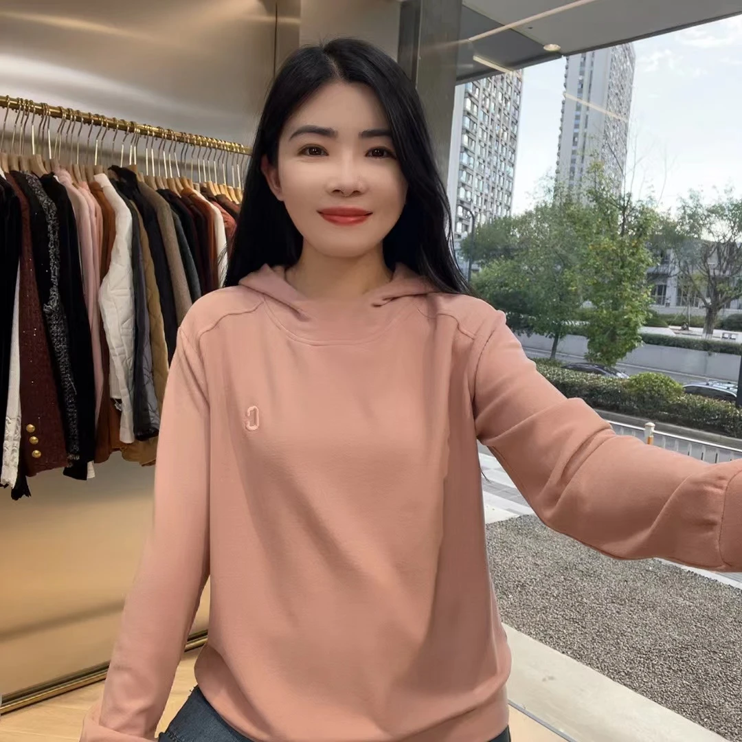 QC 242169双面慕斯绒连帽卫衣秋冬加厚显瘦上衣