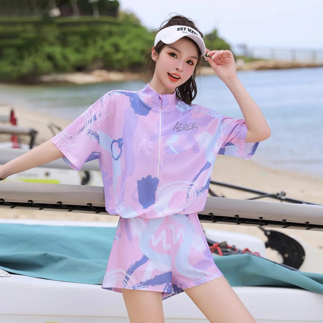 14104泳衣女保守分体遮肚显瘦游泳衣2025爆款大码胖mm泳装三件套