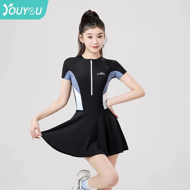佑游13016泳衣女2023新款遮肚显瘦高级感连体裙式游泳馆专用泳装