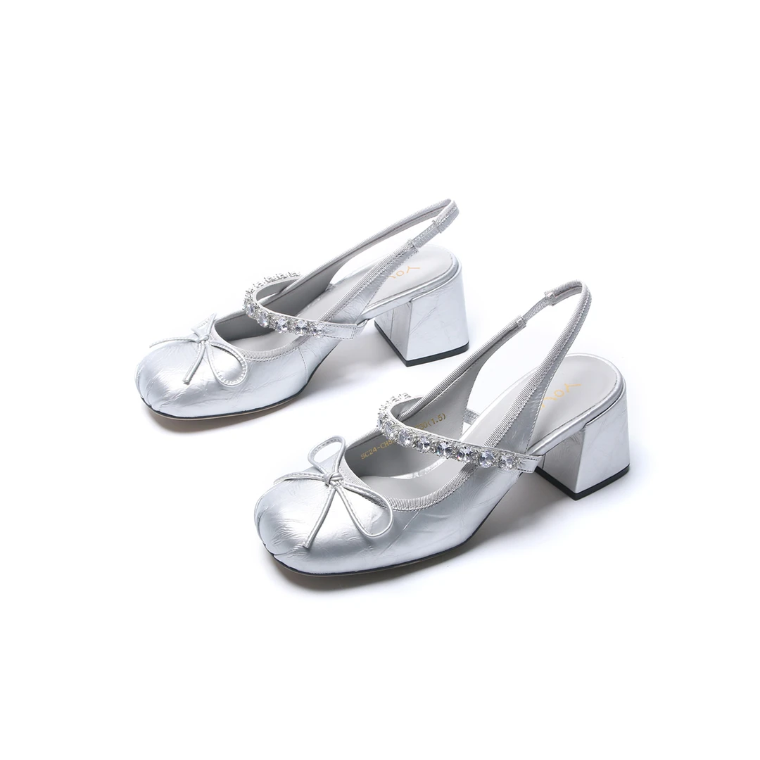 新款高跟鞋蝴蝶结水钻粗跟玛丽珍鞋包头凉鞋SC24-CH55-705