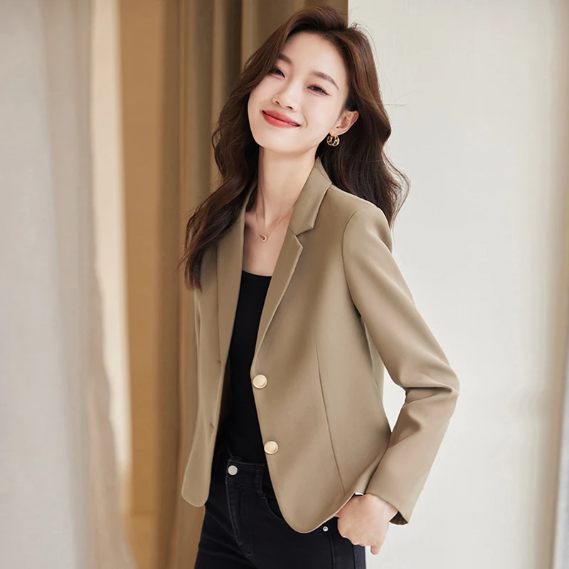 咖色短款西装外套女2023新款春秋季休闲小个子气质今年流行小西服
