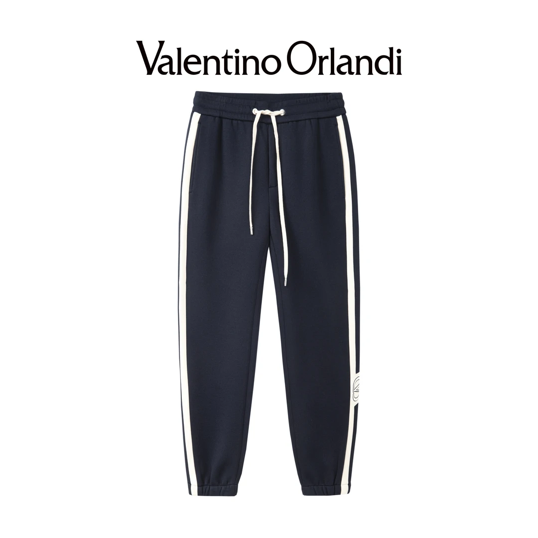 Valentino orlandi男士春秋A版时尚百搭撞色条纹小标束脚休闲裤