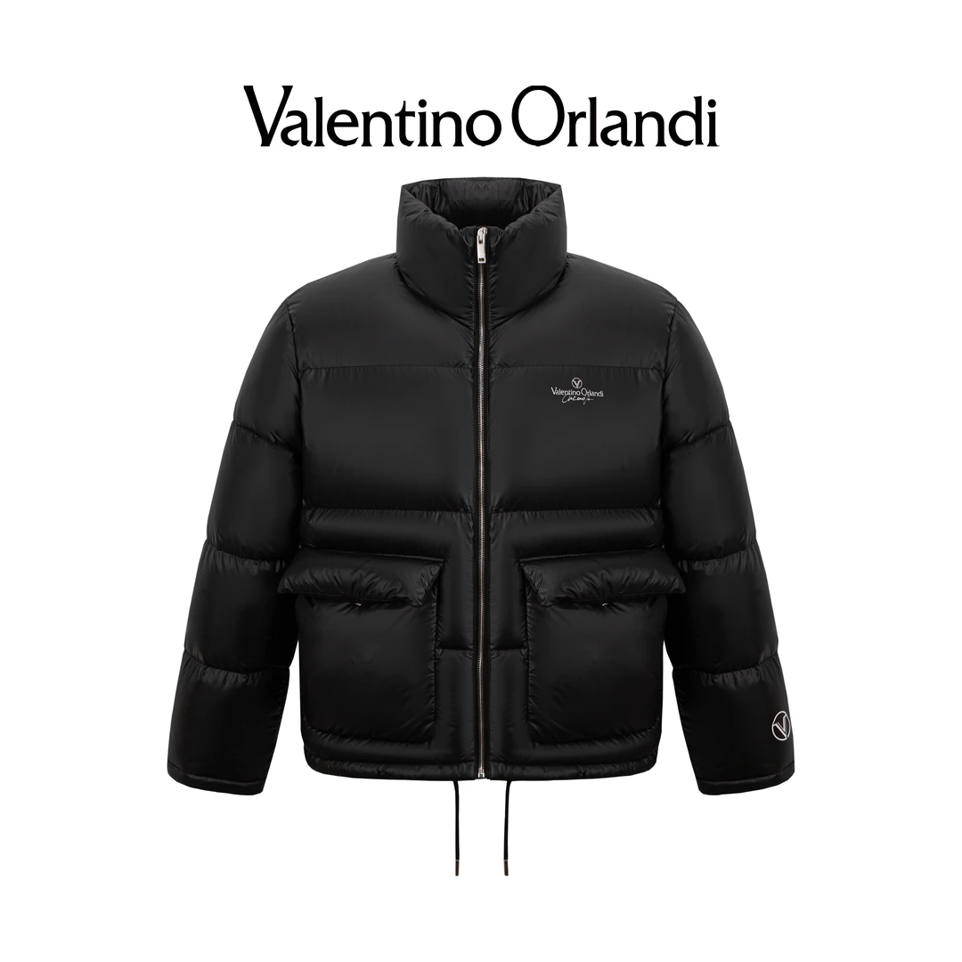Valentino orlandi男士冬季B版简约百搭字母印花下摆抽绳羽绒服