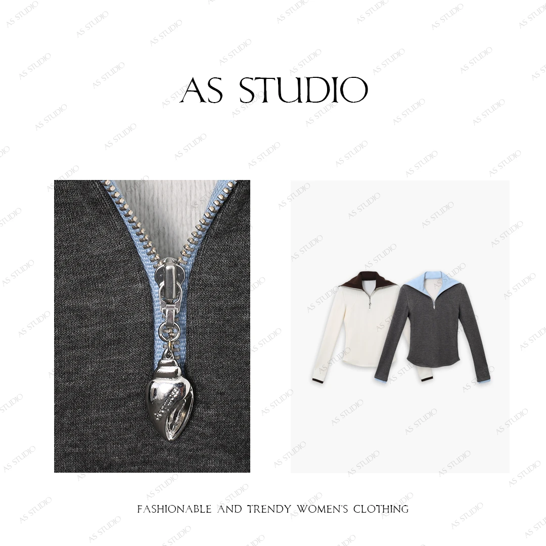 【AS玉兰】24新独特撞色翻领加绒加厚收腰上衣AS24DSY390