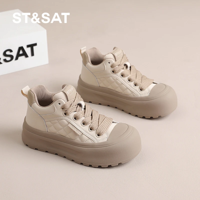 星期六厚底丑萌面包鞋2024秋冬新中帮鞋女大头板鞋复古休闲运动鞋