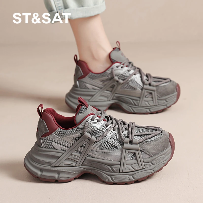 星期六时尚休闲鞋女2024新款厚底加绒老爹鞋百搭酷飒防滑运动鞋女