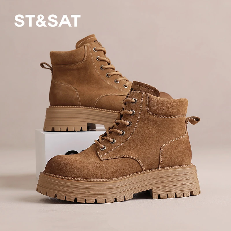 星期六复古马丁靴女款2024秋冬新款时髦工装靴英伦风高帮短靴女靴