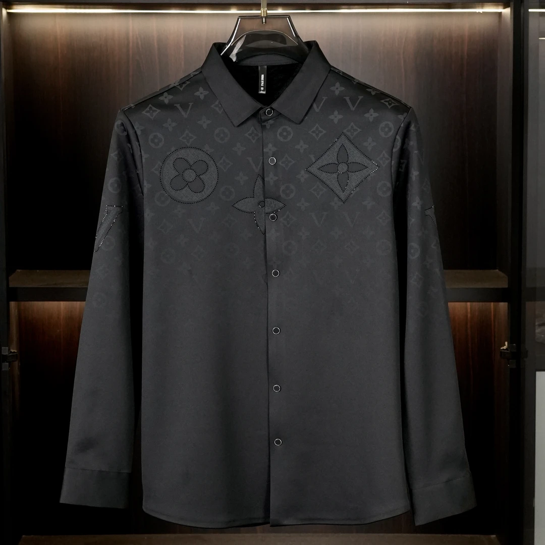 2024秋季黑色新款无痕衬衫男士时尚潮牌加绒衬衫长袖衬衣衬衫