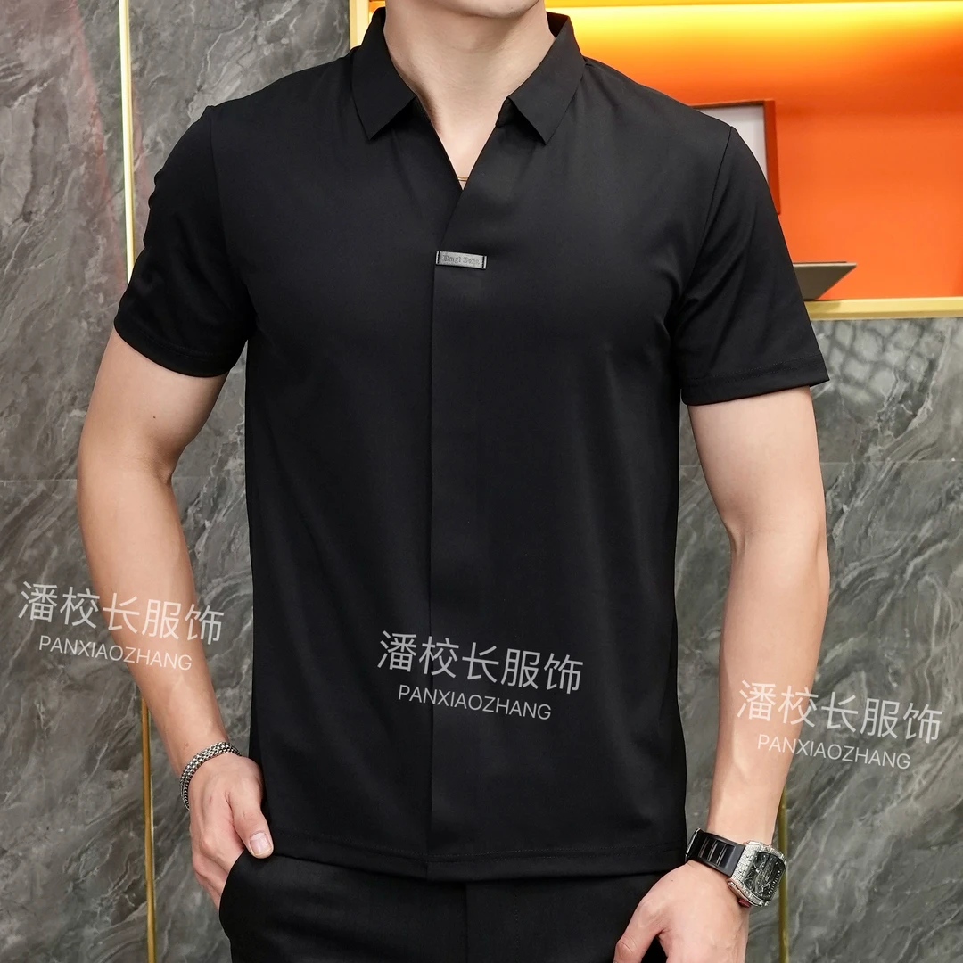 （私人订制）春夏新款男士冰丝POLO衫翻领T恤时尚百搭休闲短袖