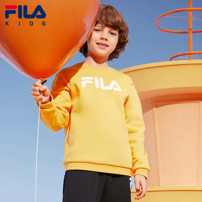 【斐乐儿童】2023年冬季中大童加绒加厚保暖休闲套头卫衣K11B341214