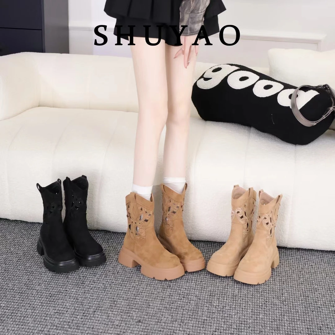 【舒窈甄选】新款复古骑士靴短款旅游风增高女士靴LK0157