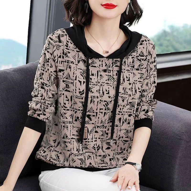 【宠粉专享】长袖女上衣春秋款连帽抽绳打底衫休闲拼接宽松显瘦177