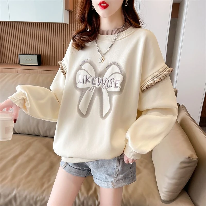 【粉丝专享】卫衣女长袖春秋圆领轻熟风宽松休闲发泡印花上衣631