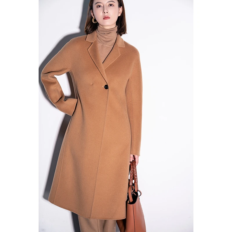 JADE SHADW/翡翠影双面呢大衣长款显瘦修身双面呢翻领外套B2051