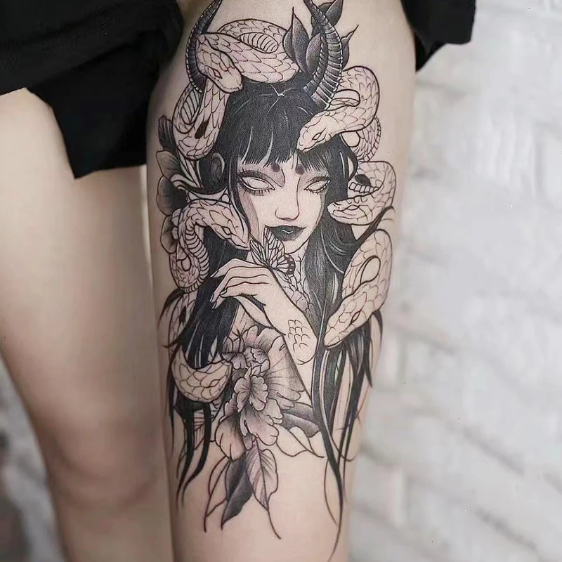 【美杜莎九头女妖】纹身贴纸草本贴手臂防水持久个性男花臂逼真大腿