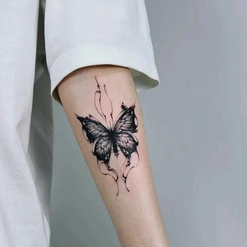 普通款手臂蝴蝶纹身贴防水女持久ins风锁骨性感图案纸彩色逼真纸