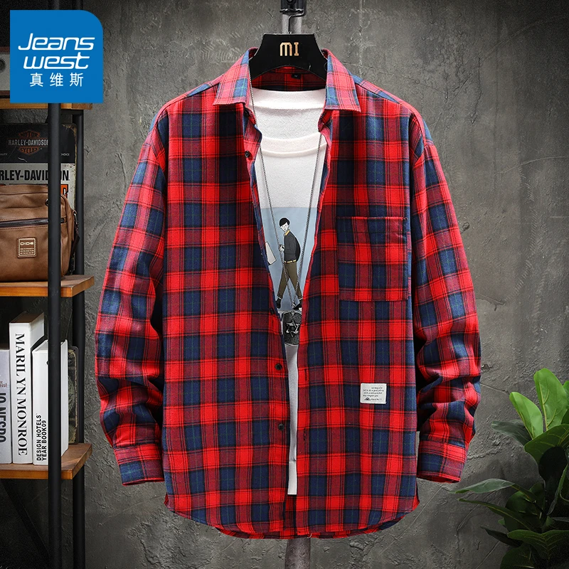真维斯格子衬衫男士秋季宽松潮长袖衬衣2025新款春秋休闲衣服外套
