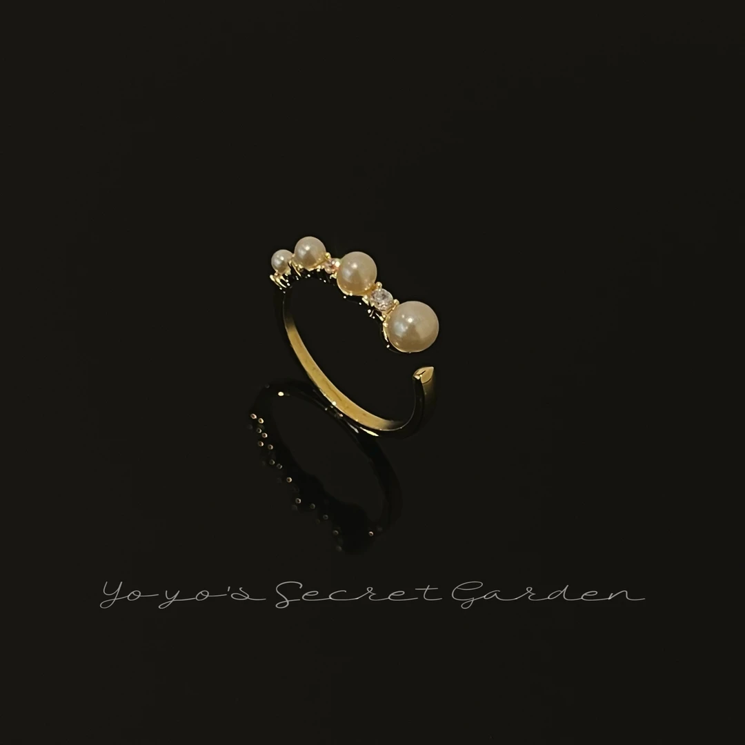 铜合金仿珍珠戒指 韩版新款大小才贝珠开口金色戒指