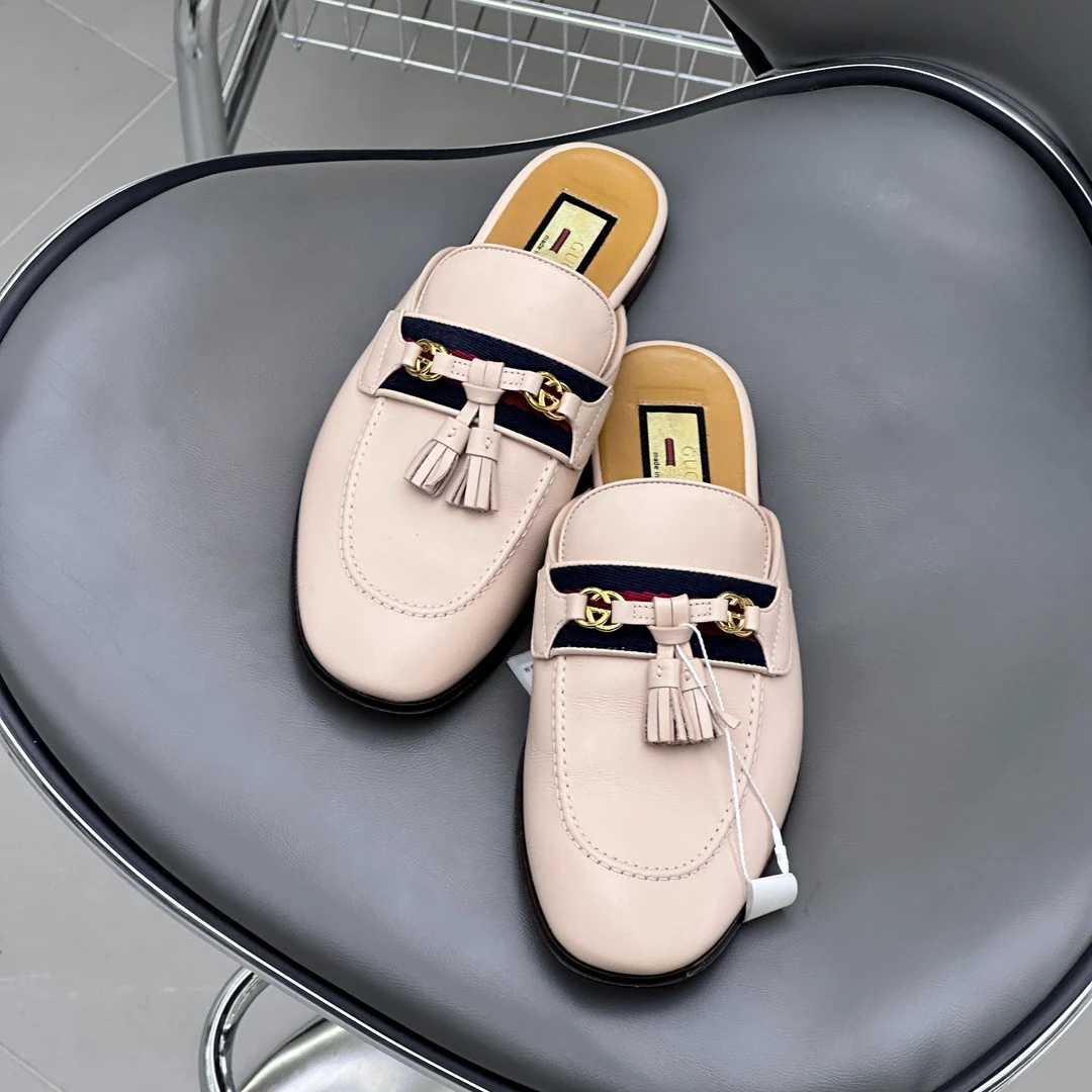 全新未使用 GUCCI/古驰 裸粉色流苏穆勒半拖36.5