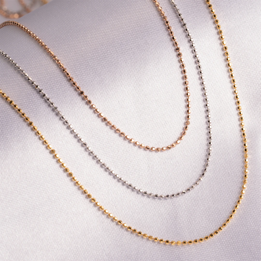 [心型豆豆链]粗珠仔18K项链百搭玫白金素链/多样性发其一多退少补