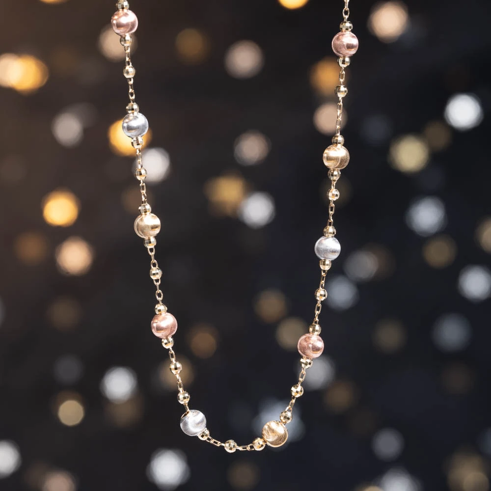 【三色猫眼珠项链】18K浅金黄白玫宽3.8mm颈链时尚气质素款项链