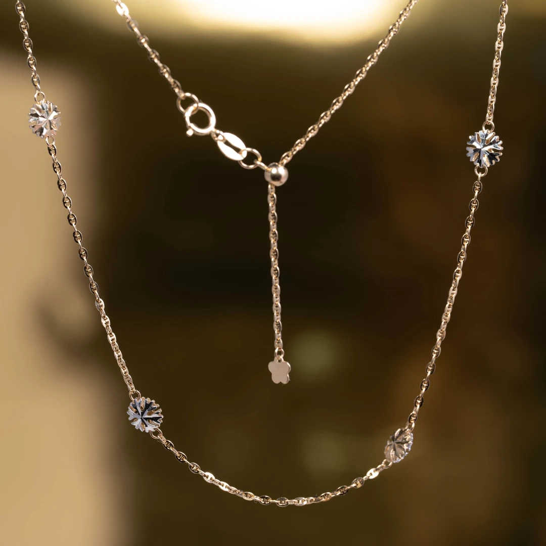 【雪花链】双色雪花日字链抽拉18K浅金AU750颈链轻奢素链时尚项链