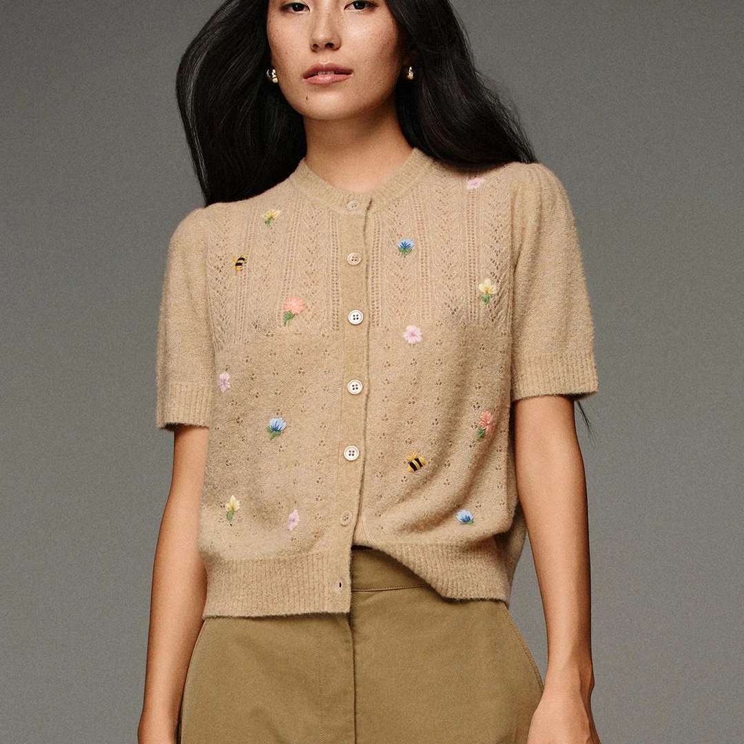 小虫意大利进口BARUFFA-MOUSSE手工钩花法式针织衫开衫-T24QMZ002