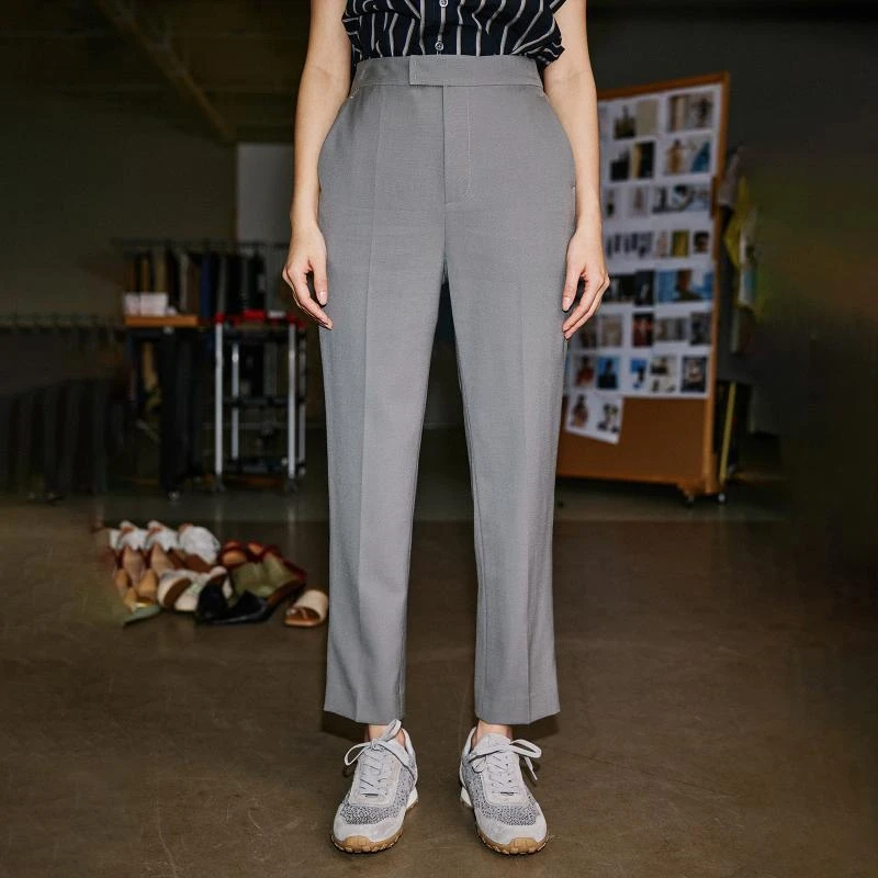 小虫IOO%精纺羊毛 轻职场OL弹力腰显瘦九分裤烟管裤-TE3XKZ018