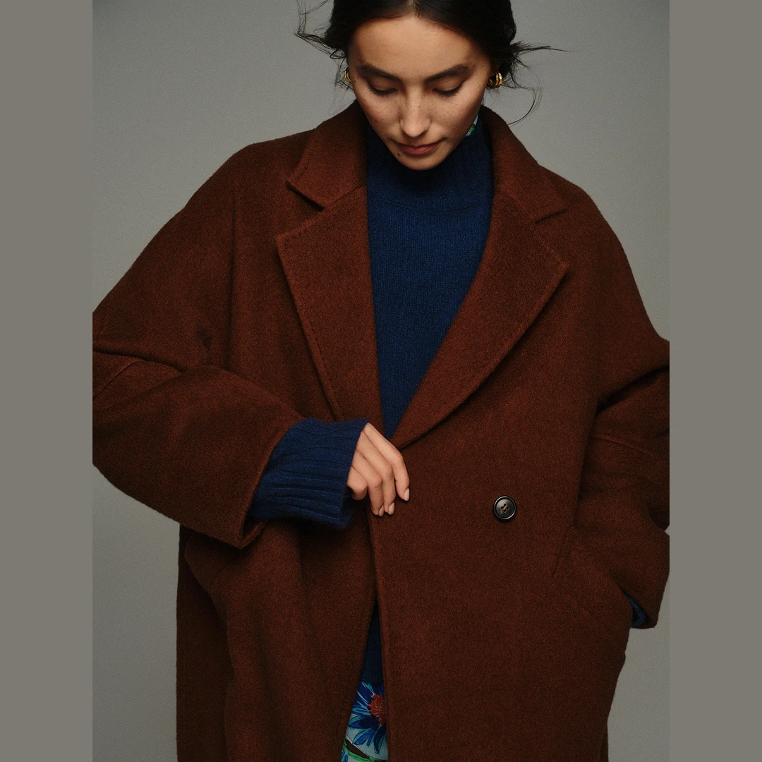 小虫雪域牦牛绒&澳毛混纺 maxm*ra版型双面毛呢外套大衣T24QMN011