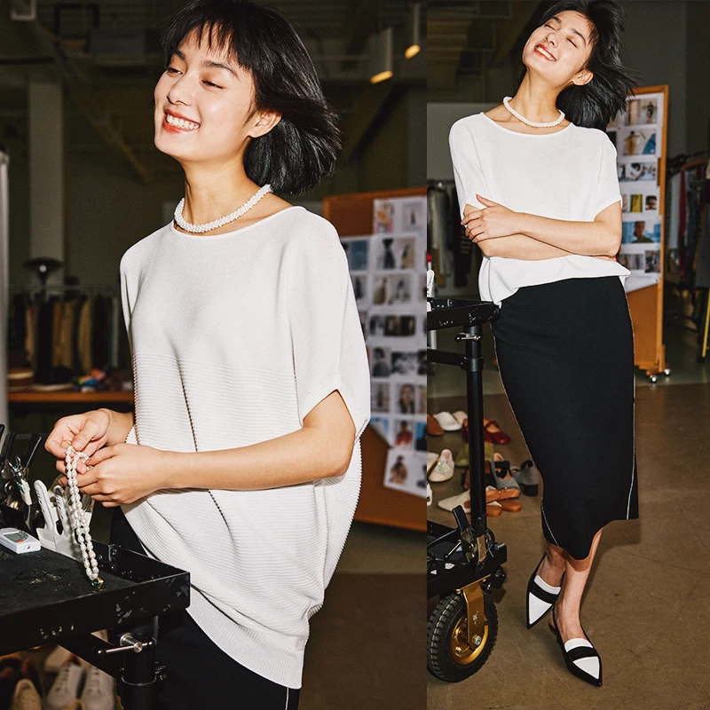 小虫（达人）蝙蝠袖针织衫女短袖打底衣可内搭可外穿套头-TE3XMT026