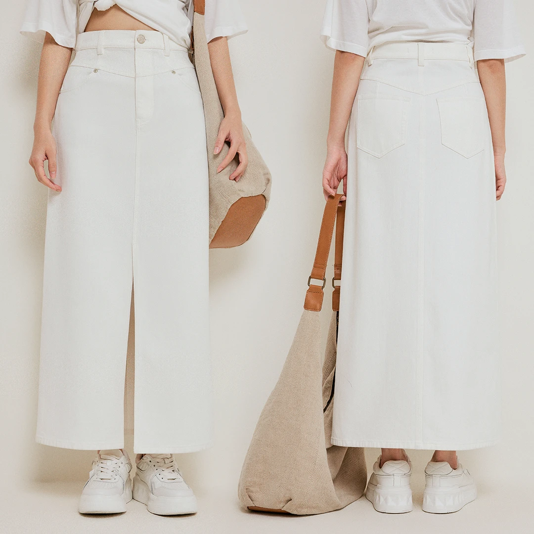 小虫进口柔新三醋酸混纺显瘦半身裙直身微A牛仔半裙-T24XNQ002