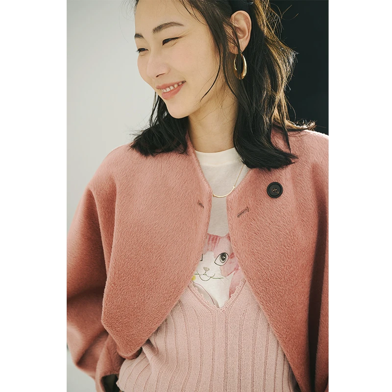 小虫达人-进口髙端baby羊驼保暖立领斗篷式毛呢大衣外套TE1DMN066